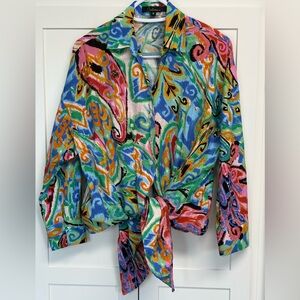 Calessa Multi Color Medium Polyester 3/4 Sleeve. Tie front